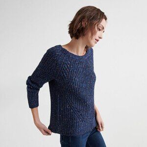 LUCKY BRAND marled crew neck pointelle sweater size SP